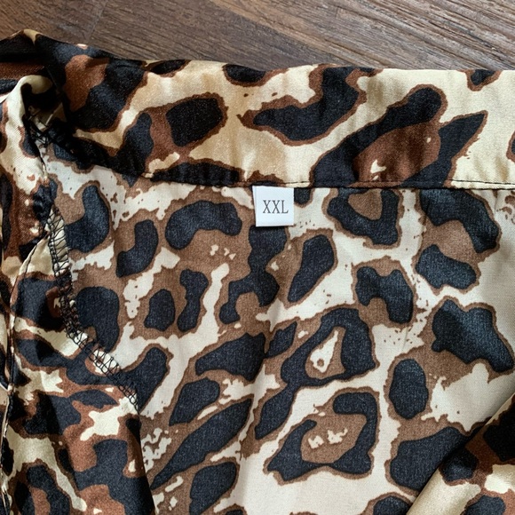 Silky Leopard Print Satin Pajama Set - Picture 6 of 16